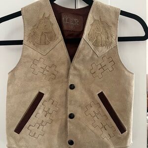 Cutest kids vintage suede tan Vest with Horse Embroidery #western boho